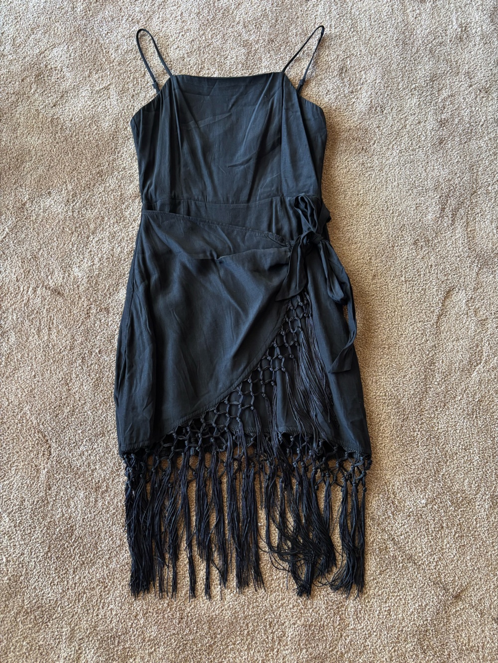 Lulu's Black Fringe Wrap dress